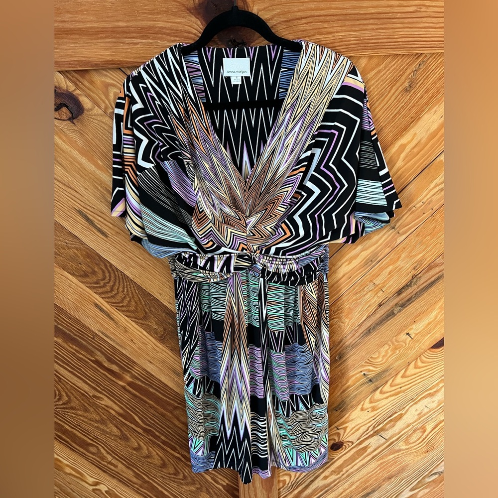 Donna Morgan Black Multicolor Geometric Midi Dress